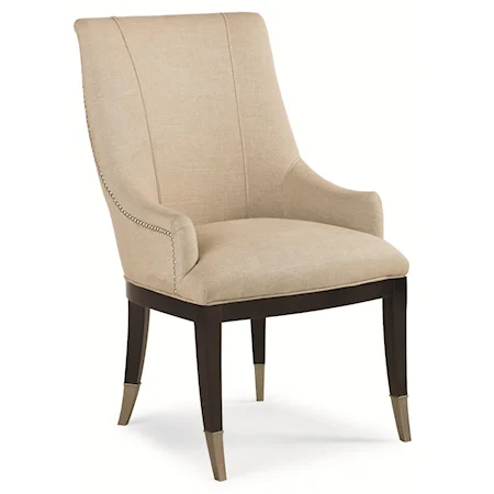 "A La Carte" Fabric Upholstered Dining Chair with Sling Arm, Silver Ferrules and Nail Head Trim